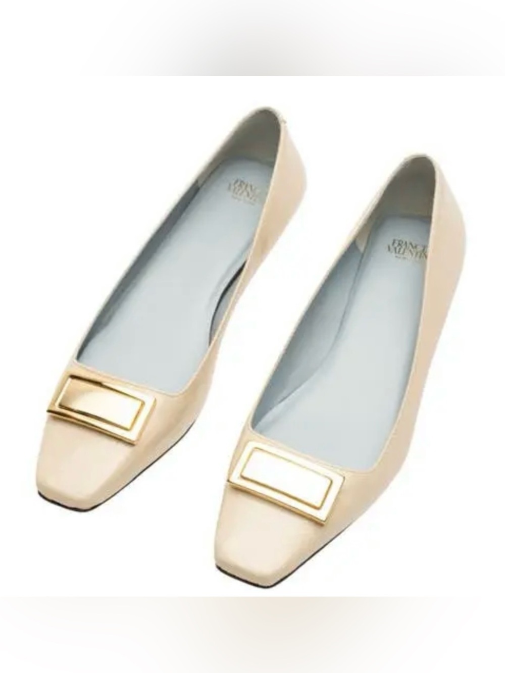 NWOB Frances Valentine Patent Cream Flats with Gold Plaque